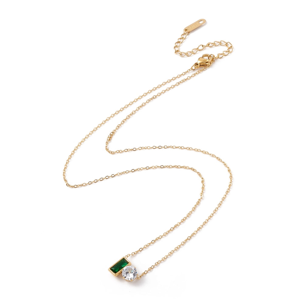 Green Rectangle with Cubic Zirconia Necklace