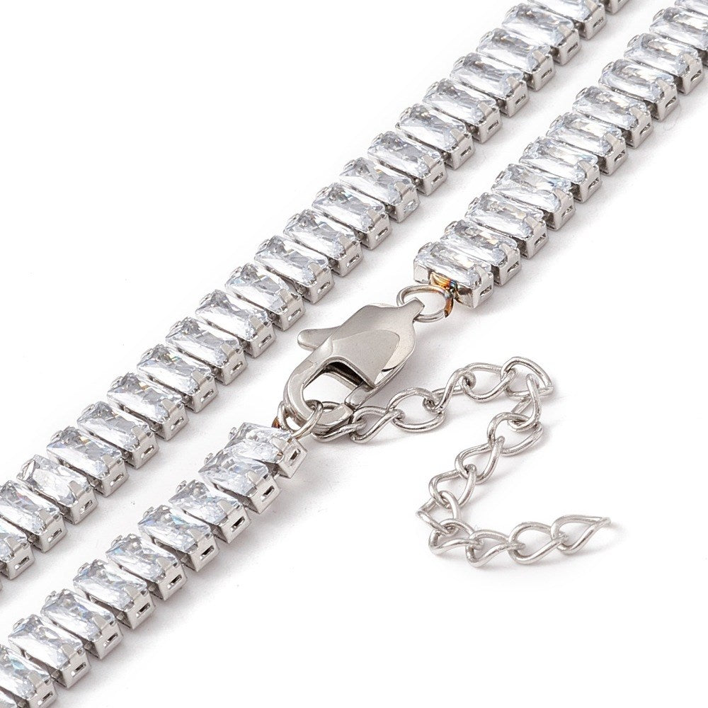 Baguette Necklace | Silver & White