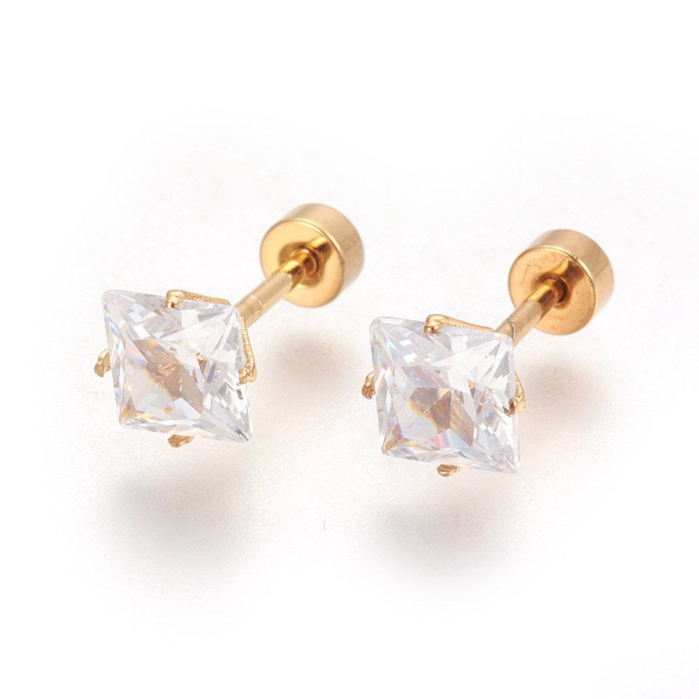 Square Crystal Studs | 8 mm